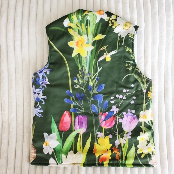 Floral Green Vest Wool And Cotton - Picture 9 of 9